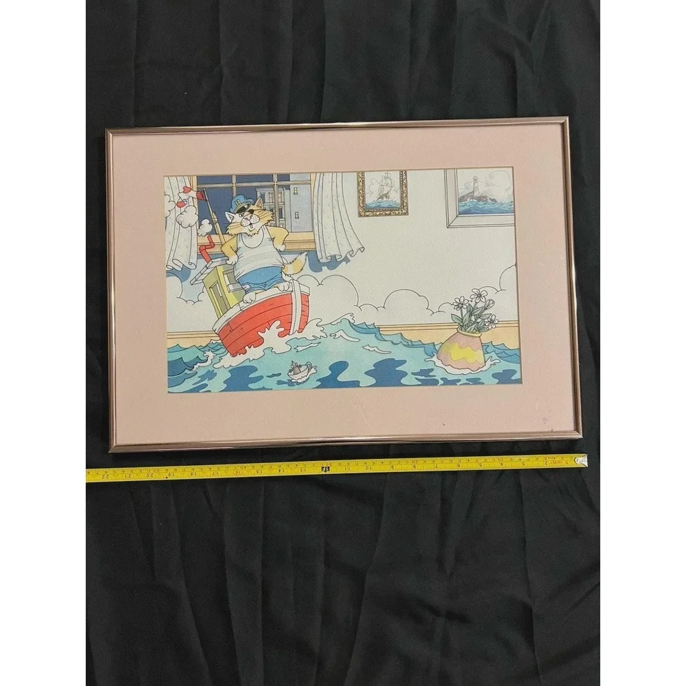 Sal Murdocca Captain Tom Cat Original Watercolor & Ink Illustration Framed 1987